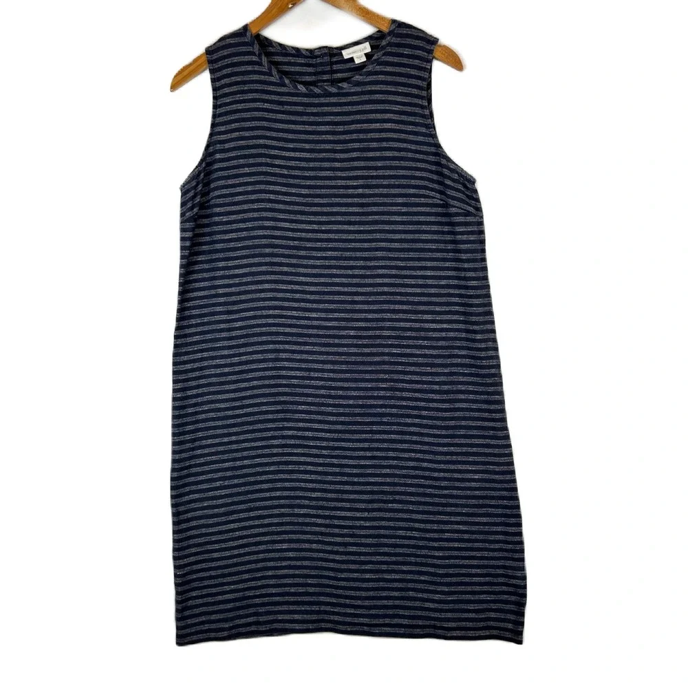 J Jill Linen Stripe Sleeveless Shift Dress Women Size S Blue Casual - Picture 1 of 10